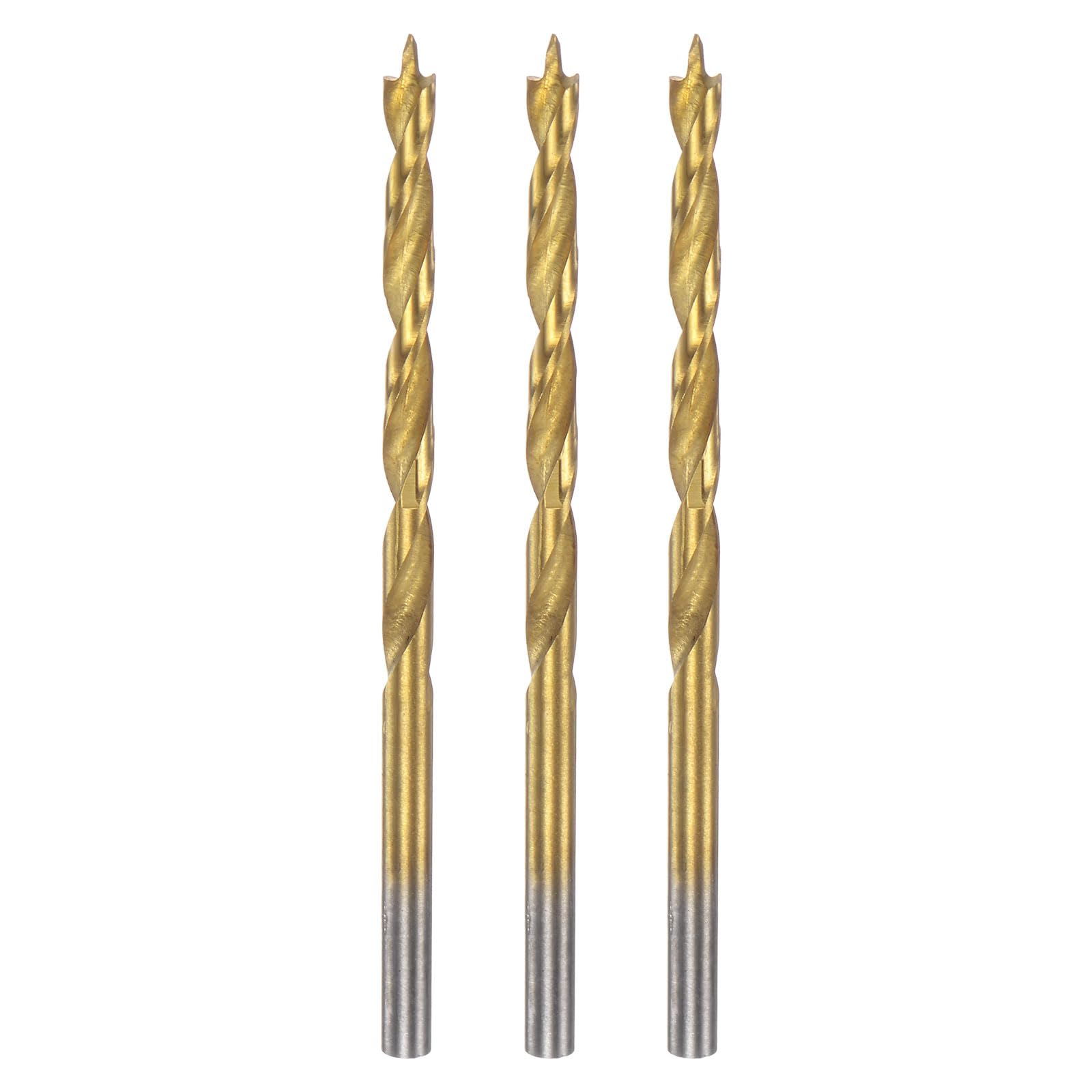 sourcing map 3pcs Brad Point Drill Bit 3mm(1/8") Dia Straight Round Shank Drill Metric Brad Point Spiral Twist Drill Bits for Carpenter Woodworking Plastic Rubber, Golden