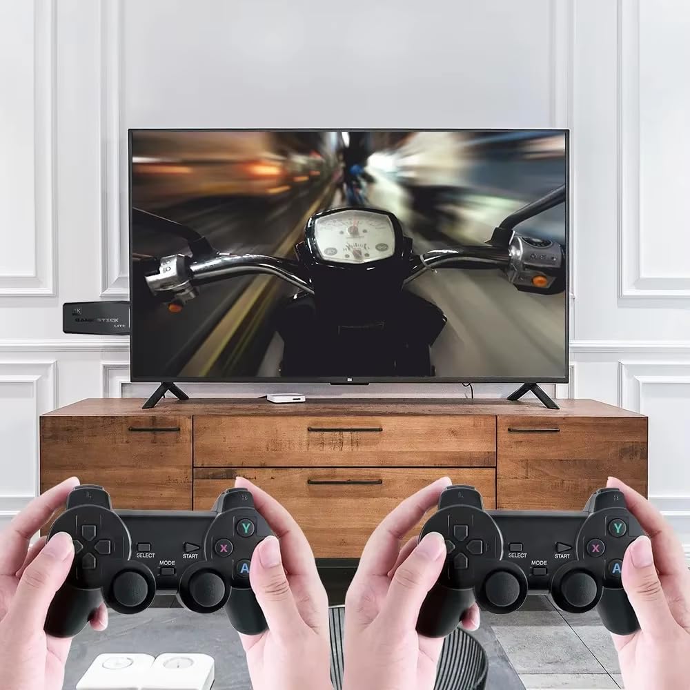Retro Gaming Konsole Kabellos, 20.000+ Eingebaute Spiele, 9 Emulatoren, 4K HD, 2 Wireless Game Controller, Plug and Play für TV, Schwarz