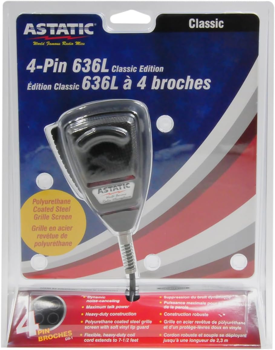 Astatic 302-636LB1 Black Noise Cancelling 4 Pin CB Microphone (Bulk),XLR