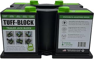 TUFF-Block by Dock N Stow Trailer Jack Blocks for RV Camper, 5th Wheel, Boat | Works w/Any Tongue Jack, Post, Scissor Stabilizer or Foot (Round or Square) | Stand Supports 10,000 lbs | Green Stops
