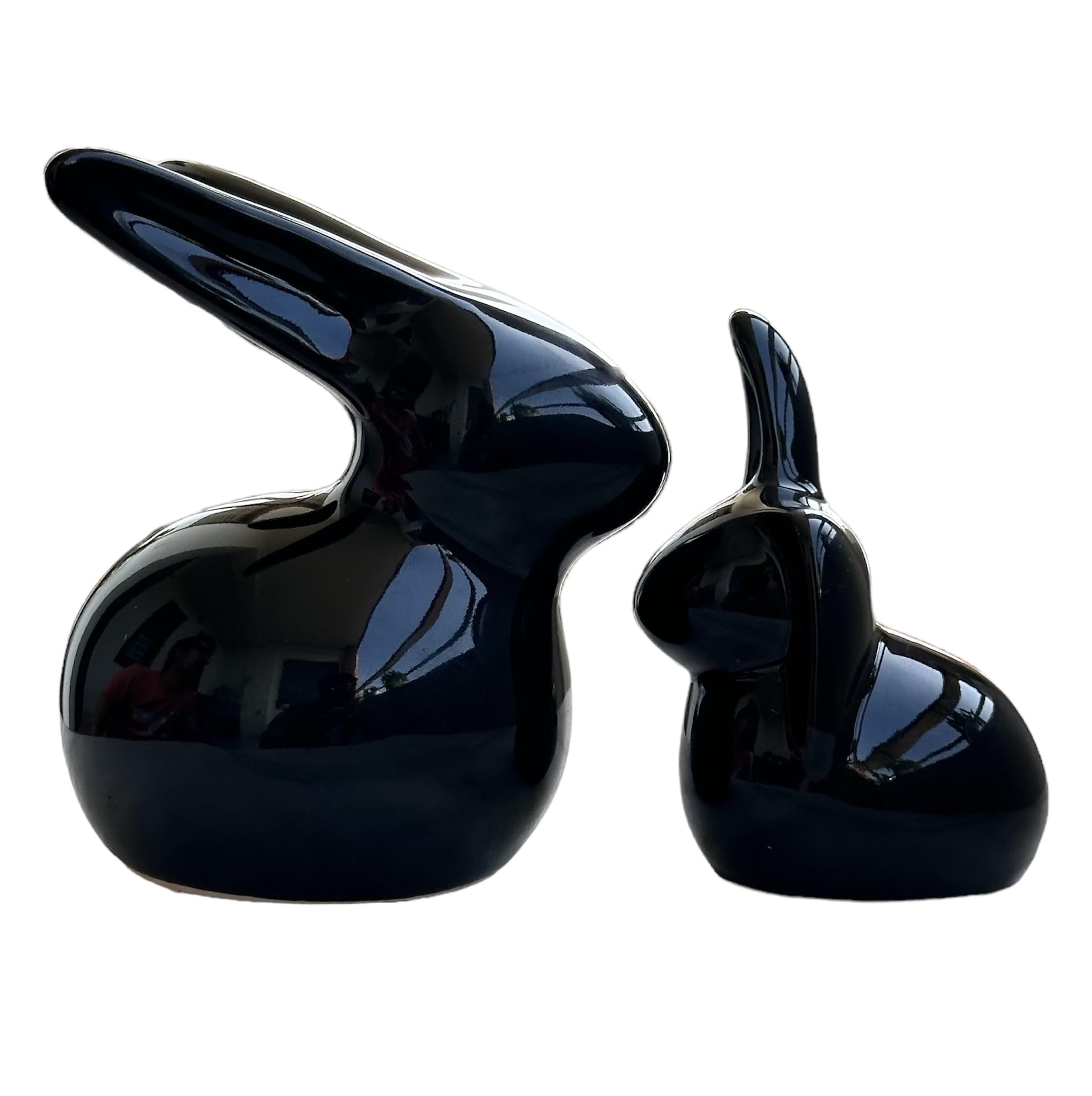 URBAN SENSE | Lucky Showpiece Rabbit Couple Set | Ceramic Showpiece Decorative Figurines, Gifting Idol Abstract Statue Matte Finish (Rabbit Pair Black)