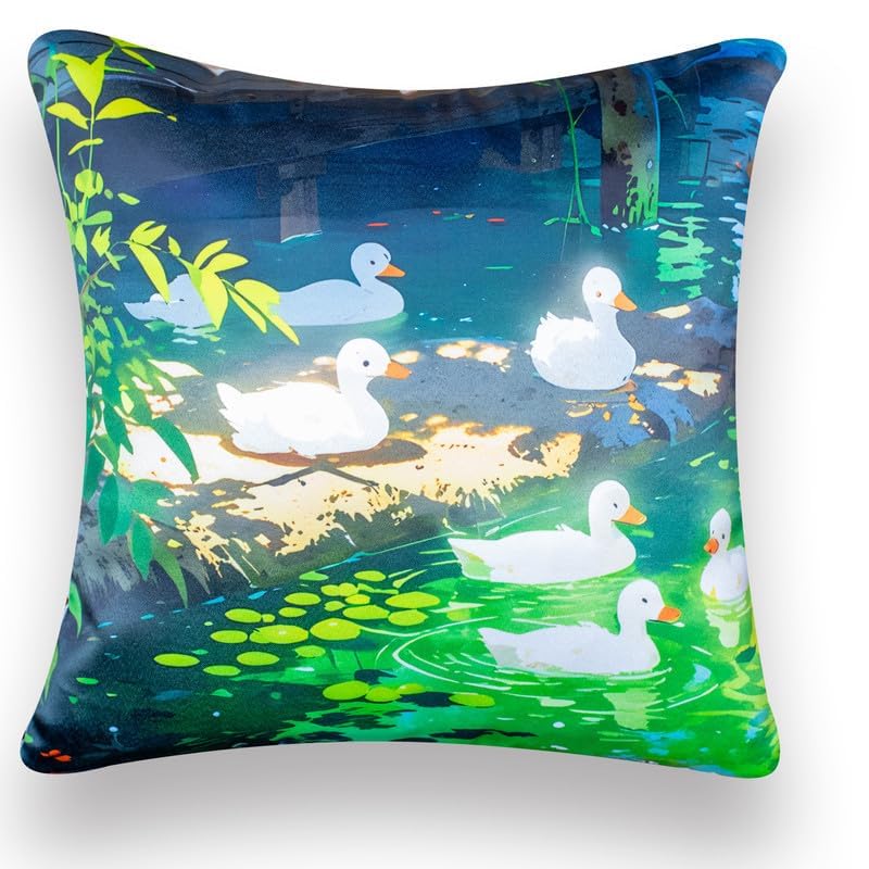 Image of Decorative Satin Sofa Cushion Covers Set of 5, 16 x 16 Inches, Multicolor Floral Printed Pillow Covers for Living Room, Bedroom, Couch & Sofa, Soft Glossy Fabric, Zipper Closure