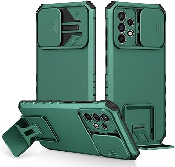 Case for Galaxy A52 Case 4G/5G/Samsung A52S SM-A526U Case with Slide Camera Lens Kickstand Military-Grade Bumpers Armor Shockproof Protective Cover for Samsung Galaxy A52 Dark Green