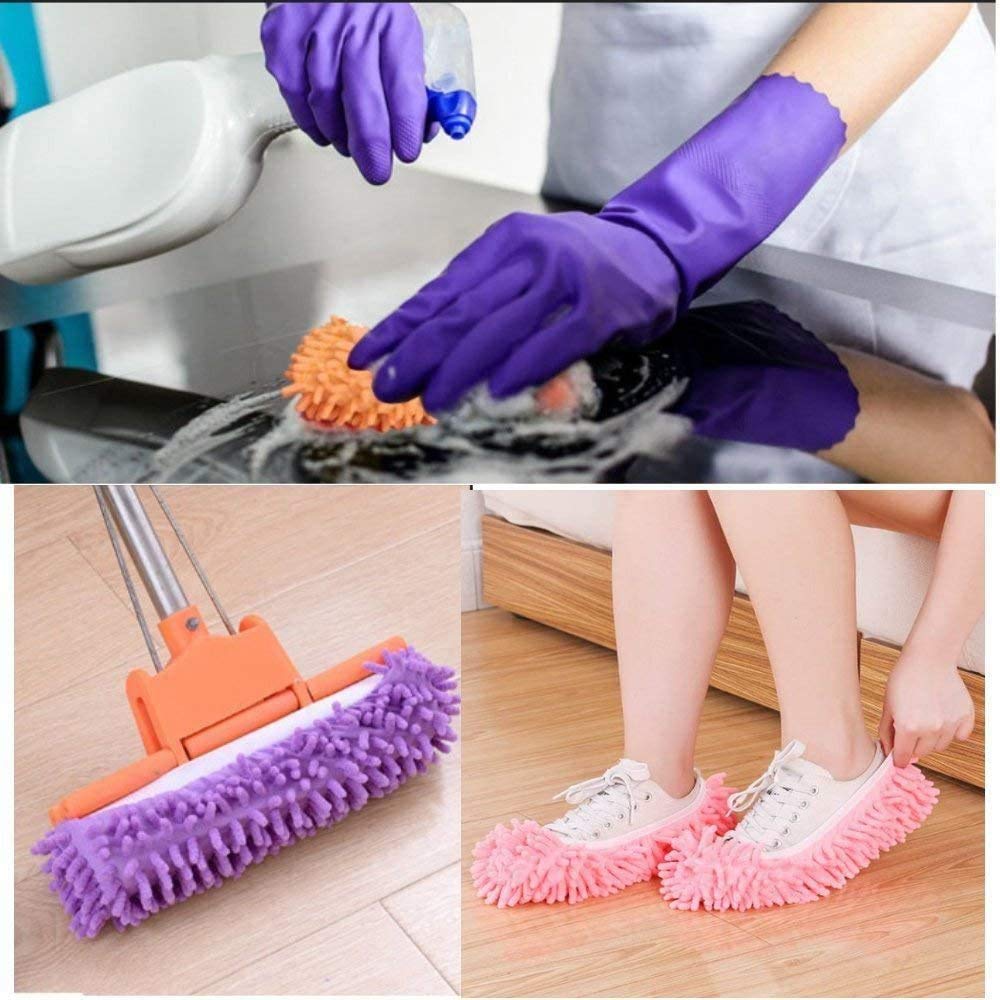 Lot De 3 Paires (6 Pièces) Chaussons Microfibre Lavables - Pour Nettoyer Les Sols En Marchant - Taille Universelle - Bandes élastiques