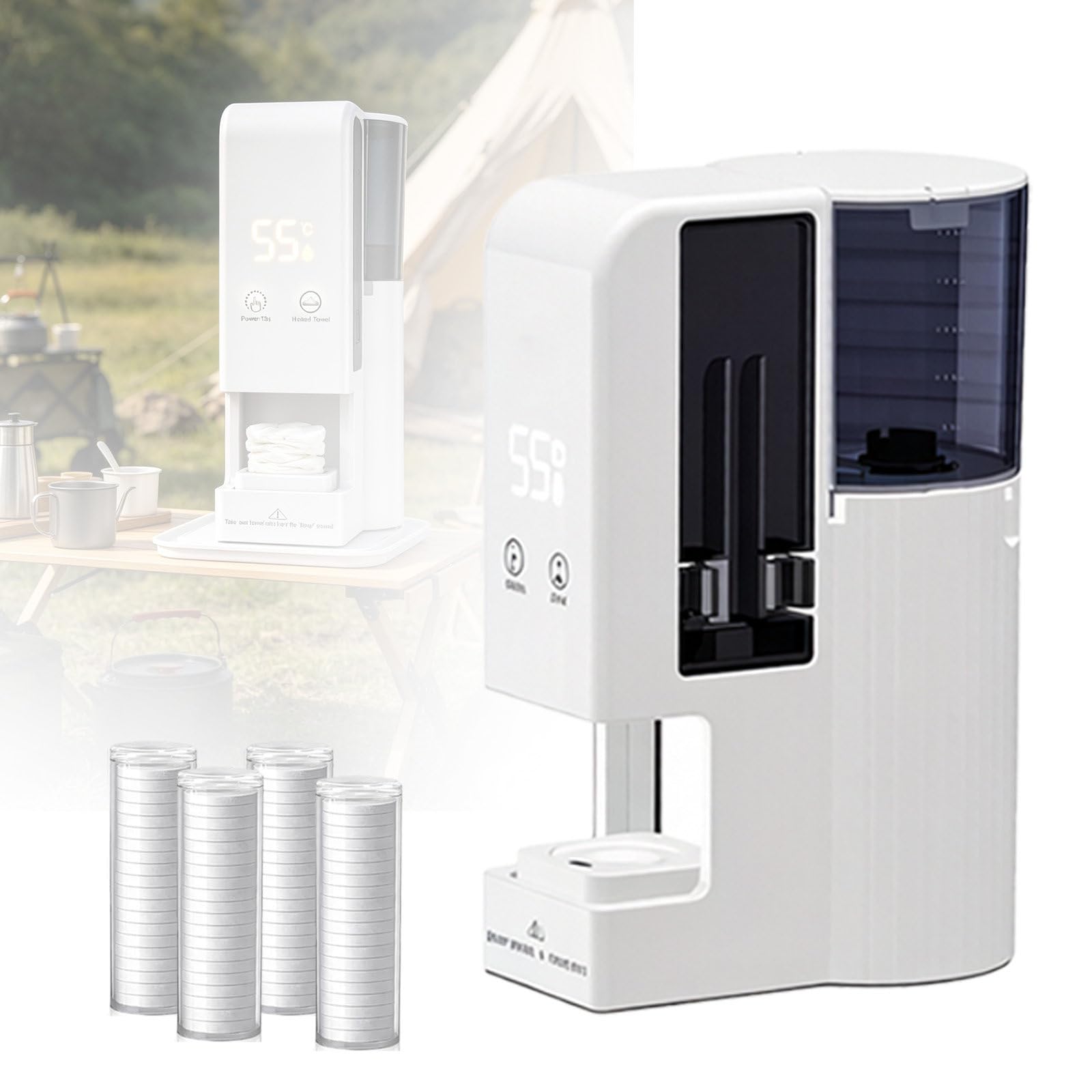 DzkZen Hot Towel Dispenser with Compressed Towels, 5s Fast Heating Face Towel Warmer Machine, Smart Voice Alerts, Portable Face Towel Steamer 80towels
