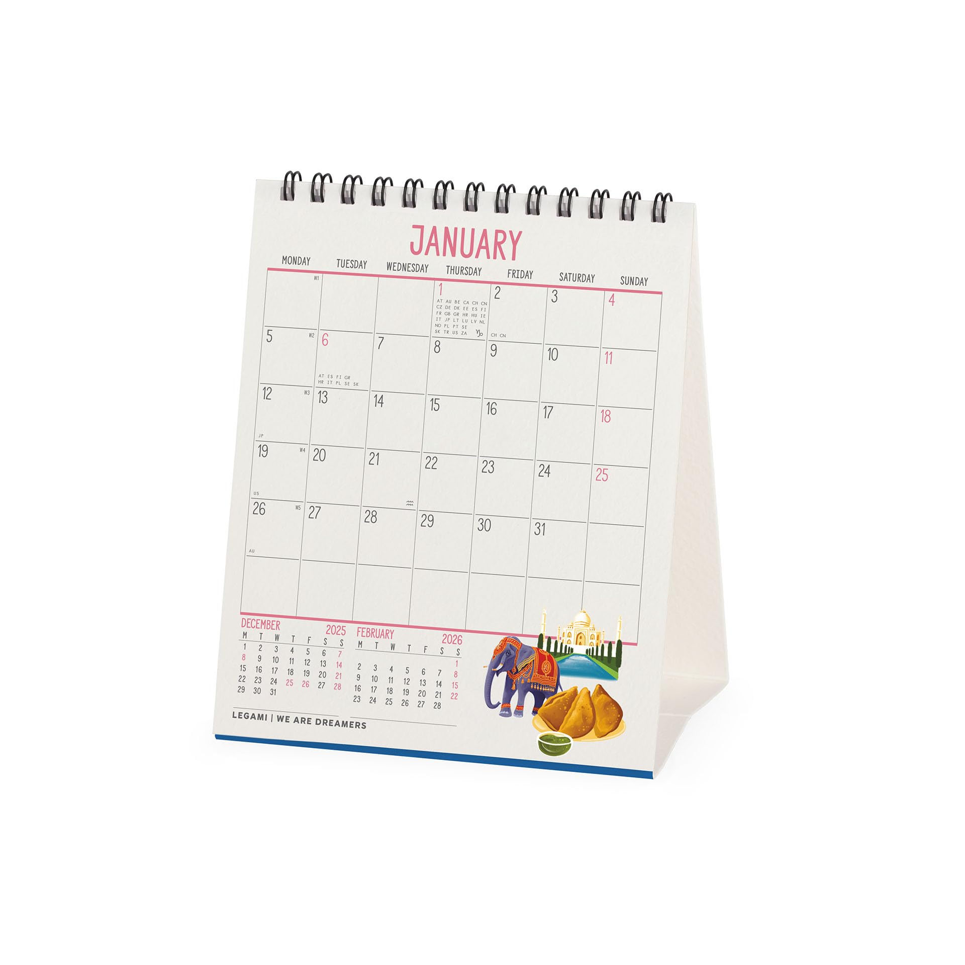 Calendario Da Tavolo 2026 Mini Rosa – 7,4x6,6 Pollici, Elegante E Portatile