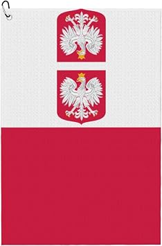 Flag of Poland Golf Towels - Very Suitable for Cleaning Golf Clubs, Balls, Etc, Black, 24 X 16in