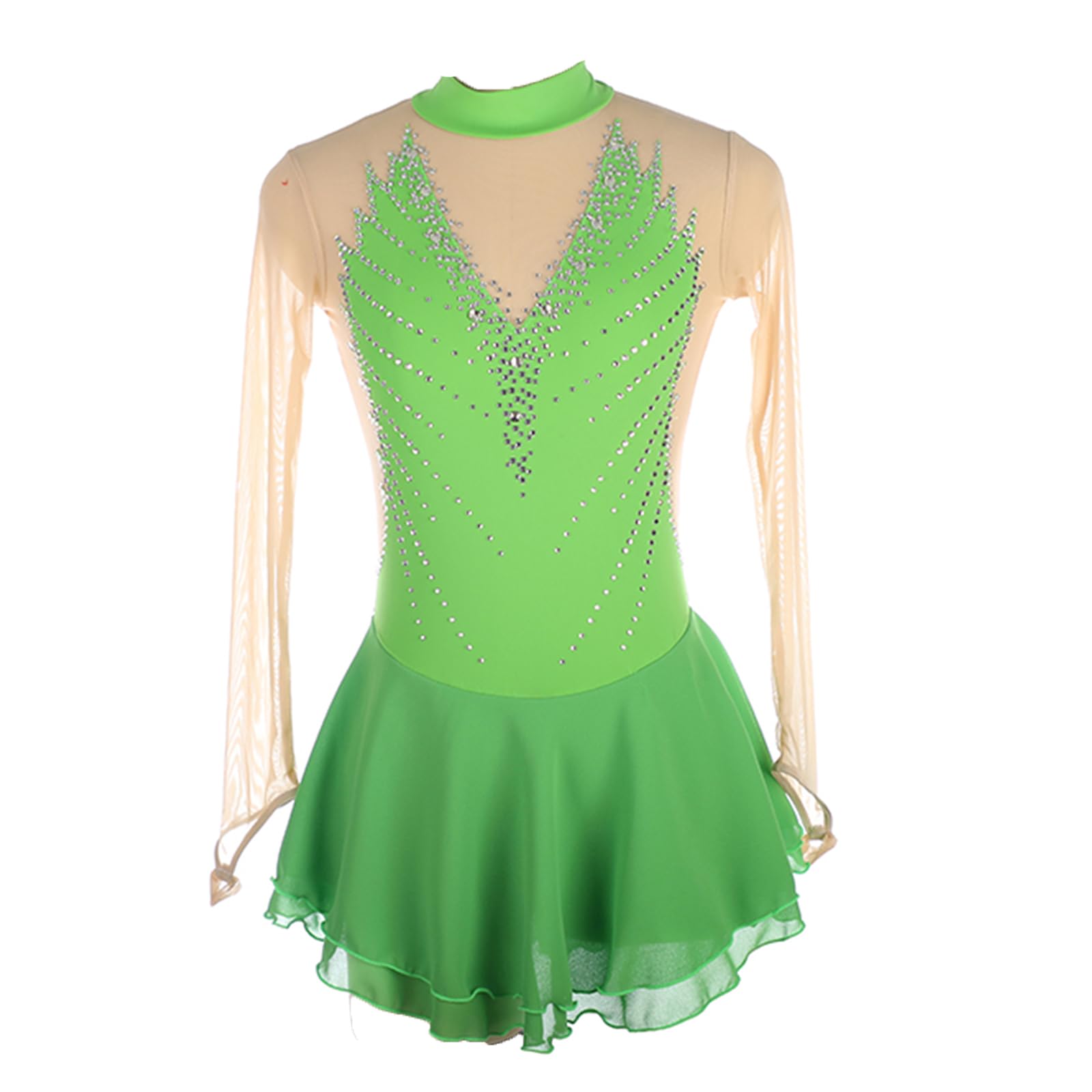 Tanzkleid Mädchen Pailletten Eiskunstlauf Kleid Kinder Langarm Ballettkleid Tanztrikot Mit Rock Kleider Gymnastikanzug Wettbewerb Tanz Kostüme,Grün,S