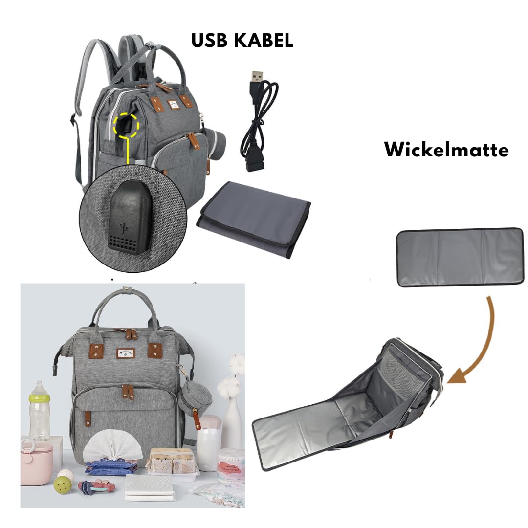 Generisch Wickeltasche Rucksack mit Wickelunterlage, wasserabweisend, mit isolierten Flaschenhaltern, Kinderwagen-Befestigung, große Kapazität, inkl. klappbarer Liegefläche, perfekt für den Alltag