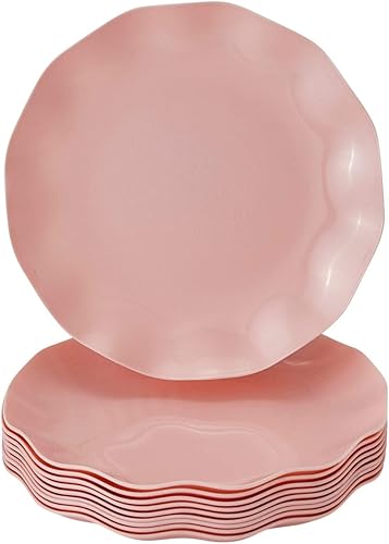 Miniatura 1 de SILVER SPOONS Elegantes platos de plástico para fiestas con borde festoneado (10 unidades), platos de postre desechables de alta resistencia para