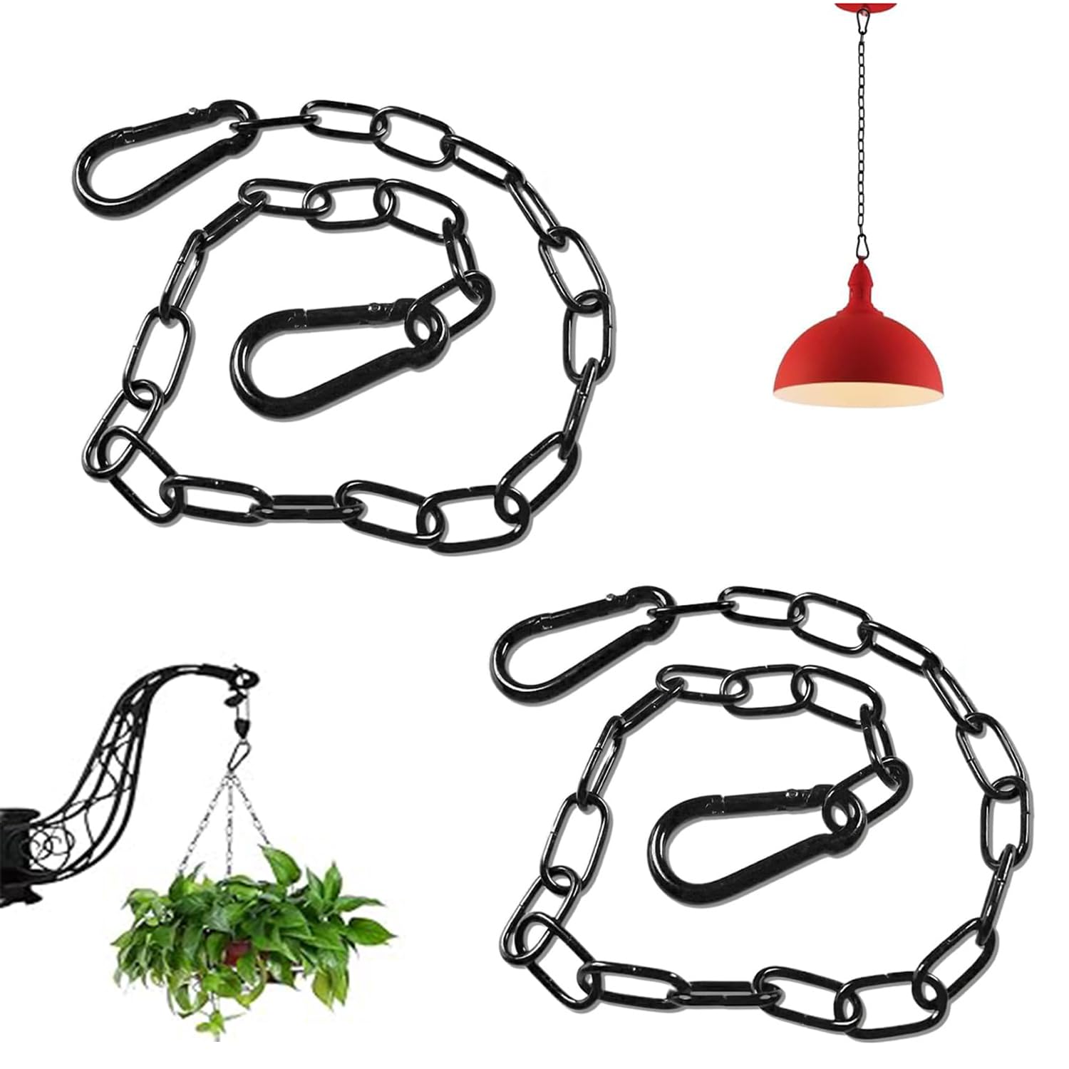 2PCS Catena in ferro galvanizzato, catena in ferro con moschettone, lunghezza 50 cm, catena di sicurezza con serratura per porte di recinzione, cancelli da giardino (nero)