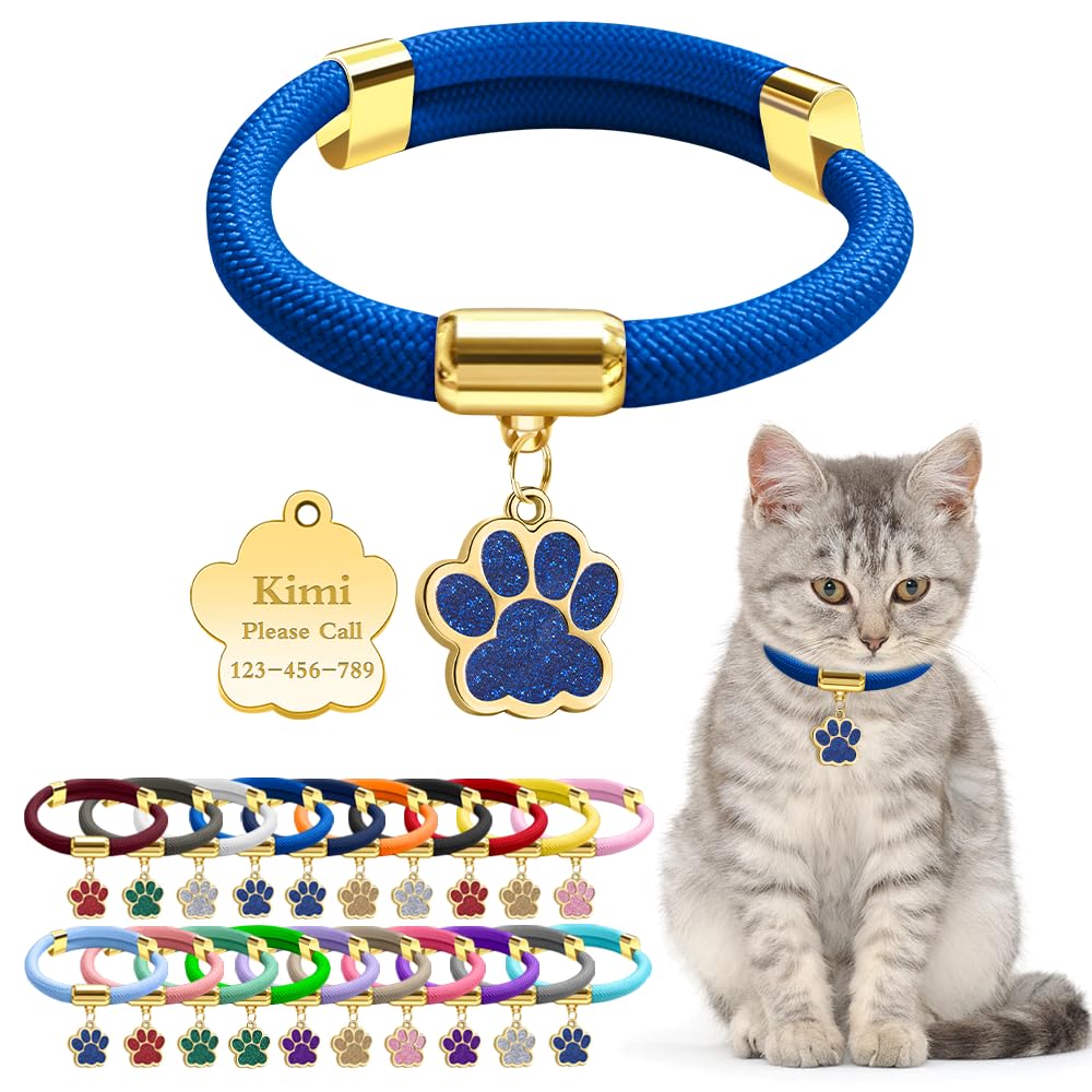 Personalized Breakaway Cat Collars with Magnetic Quick Release Buckle, Custom Engraved Name Tag for Cats (Pure Royal Blue)
