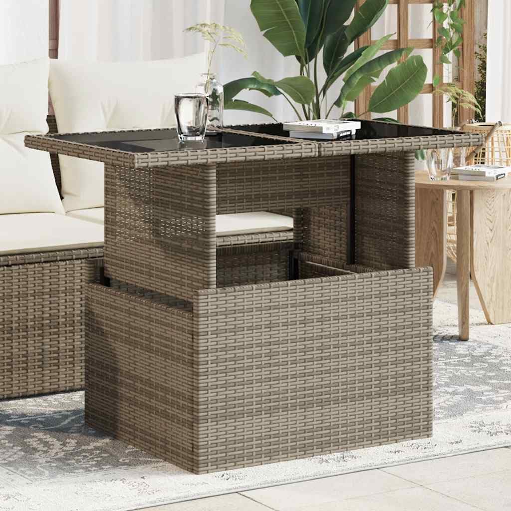 vidaXL Table de Jardin Dessus en Verre Gris 100x55x73cm résine tressée, Table d'extérieur, Table, Table à Manger d'extérieur, Table de Patio