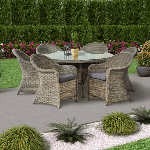 BrackenStyle Regent Rattan 150cm Round Table - 1.5m Diameter Tempered Glass Top - 40mm Parasol Hole - Durable Brown Weave - Commercial Standard Outdoor Garden Dining Table 2 BrackenStyle Regent Rattan 150cm Round Table - 1.5m Diameter Tempered Glass Top - 40mm Parasol Hole - Durable Brown Weave - Commercial Standard Outdoor Garden Dining Table - Image 2