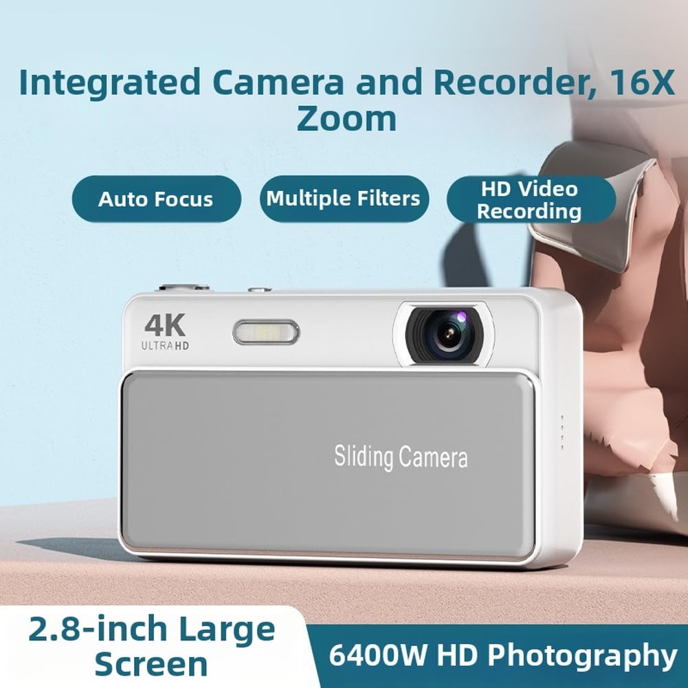 Per studenti di fotocamere digitali compatte mirrorless, corpo portatile in ABS 11 x 3 x 10 cm, controlli intuitivi per fotografia e videografia, argento