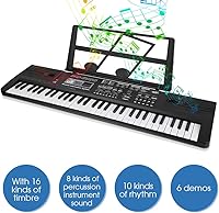 Vista 2 de Teclado de piano de 61 teclas, teclado electrónico portátil de música con micrófono, soporte para partituras de música y fuente de alimentación