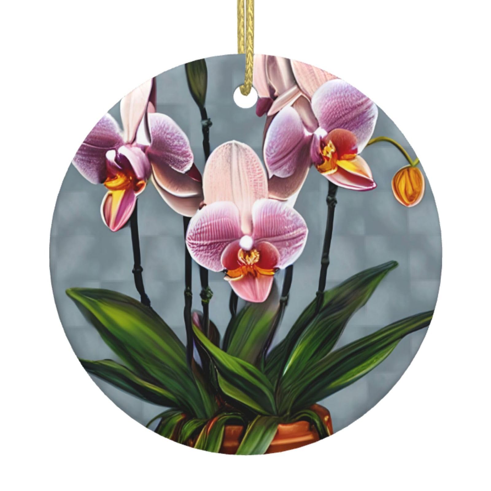 Blooming Orchids Printed Christmas Tree Ceramic Ornaments Holiday Decoration Christmas Unique Pendant for Christmas Party
