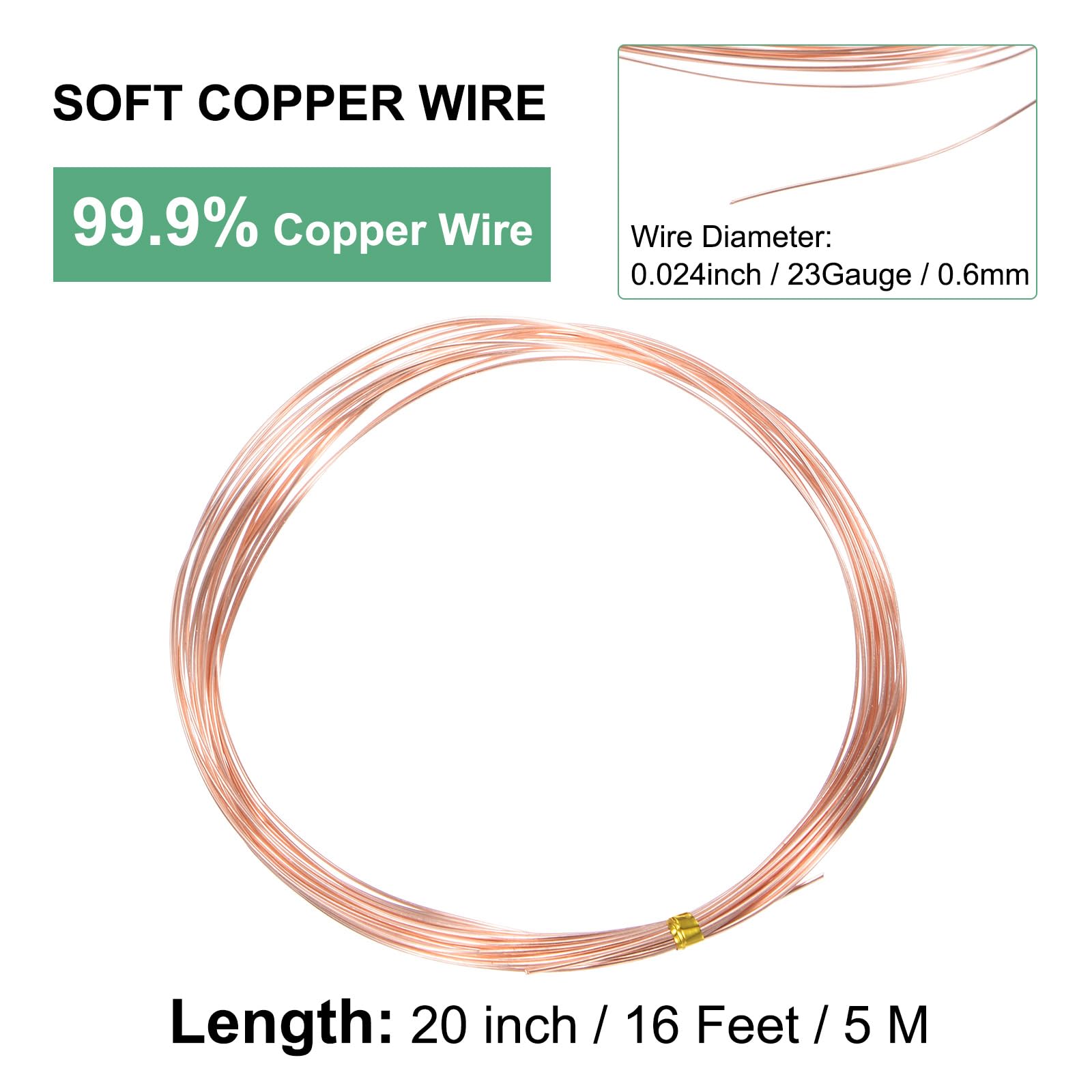 M METERXITY 99.9% Soft Copper Wire, 23 Gauge 16FT Pure Copper Wire for DIY Crafting/Jewelry Making/Gardening Plant/Beading - Image 3