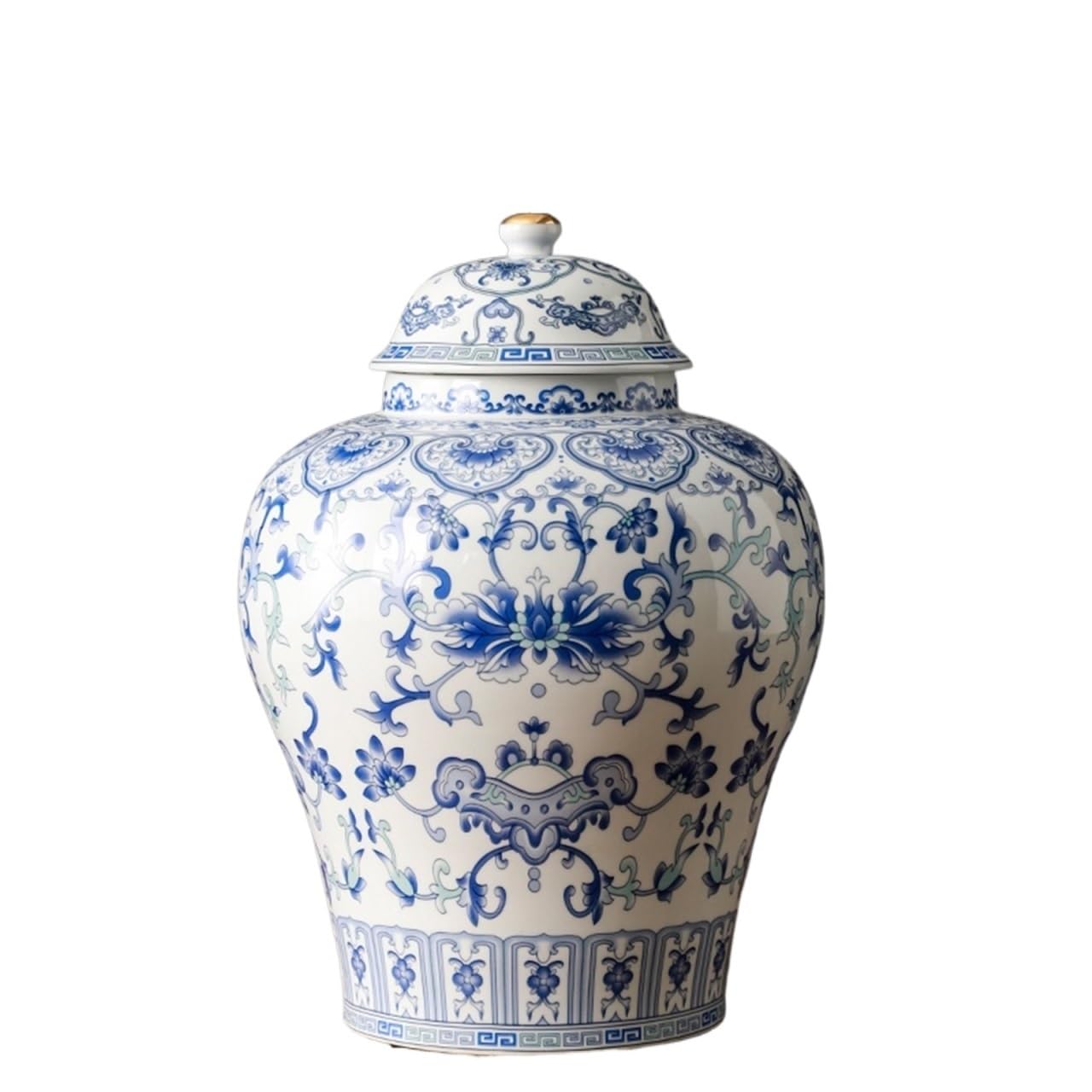 Chinese Style Decorative Jar Tea Can With Lotus Leaves Pattern Ceramic Sealed Ginger Jar For Decoration Flower Display(20.5x29cm)
