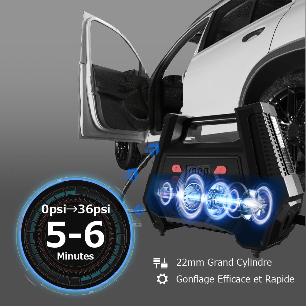 Oasser Compresseur Voiture Compresseur à Air Portatif 12v 220V Gonfleur Pneus Voiture AC/DC Double Alimentation Maison ou Allume-Cigare 150PSI pour Voitures Motos Vélos Balles