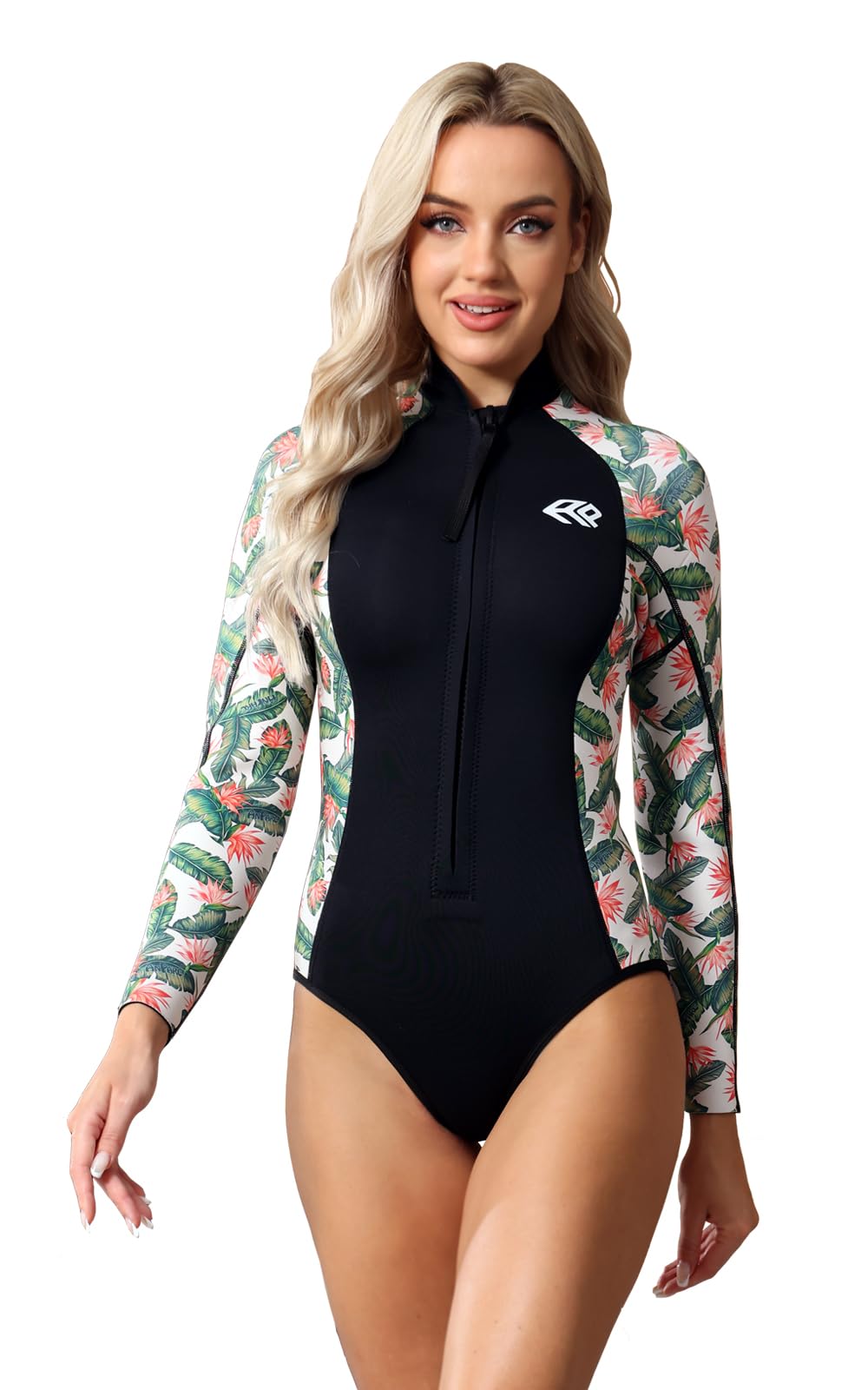 Wetsuit Women 3mm Neoprene, Shorty Wet Suit for Women Cold Water Swimming Long Sleeve Diving Suits with Front Zipper UV Protection for Swimming Diving