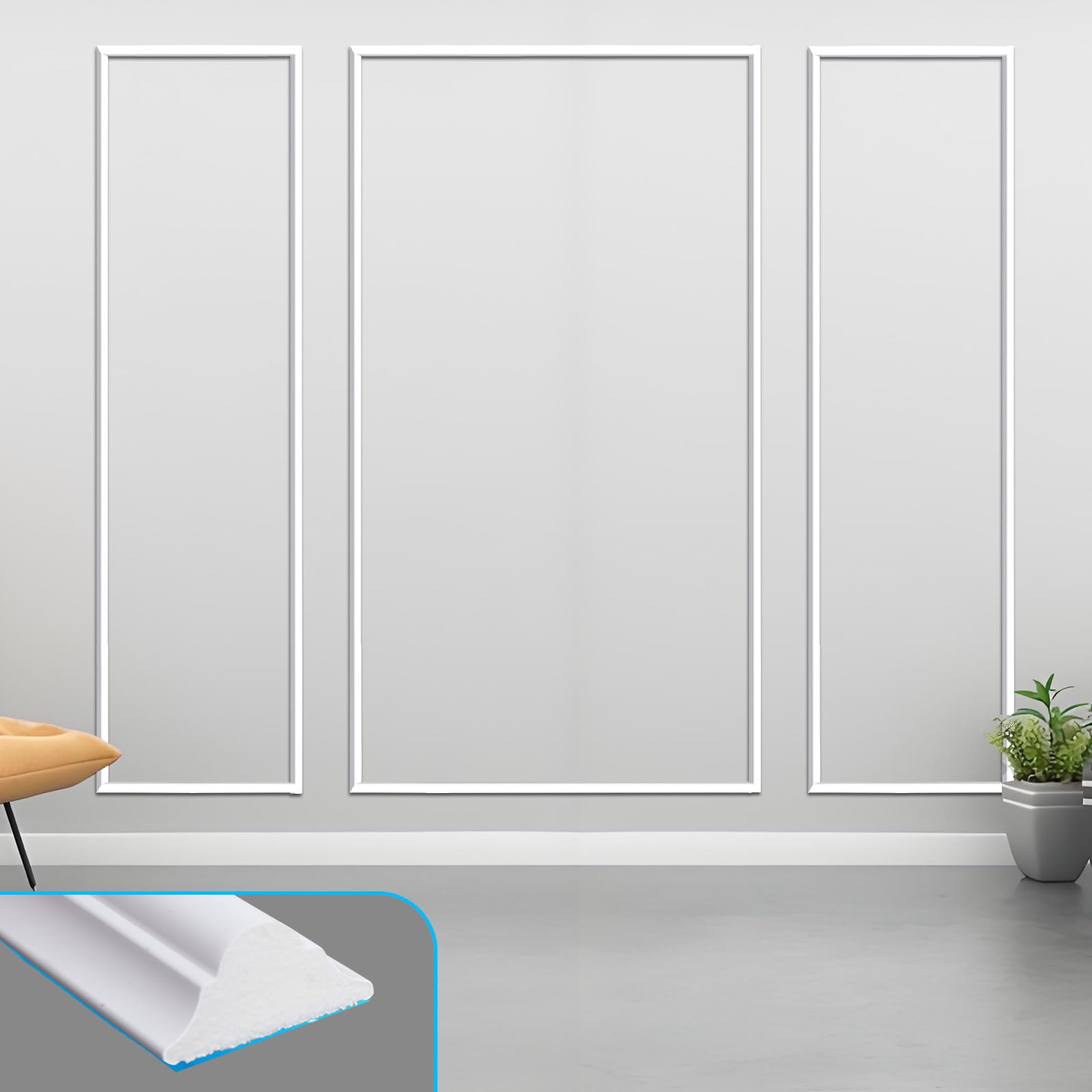 Premium Pre-Cut Wall Molding Kit Polystyrene Wainscoting Panels DIY Self-Adhesive 3D Accent Molding Trim Strips for Living Room, Bedroom, Hallway(2×(24"×88")+48"×88")