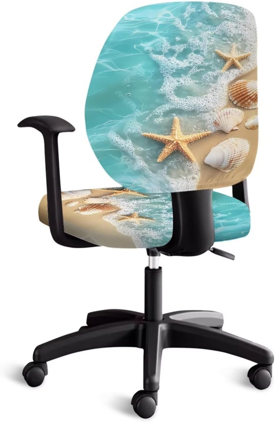 Talayituse Starfish Seashell Beach Print Office Computer Chair Covers, Split Stretchable Seat Cover Removable & Washable Rotating Chair Protective Slipcover