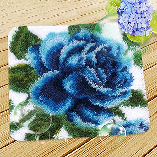 Yinsy Rug Latch Hook Kits Diy Embroidery Handcraft Kit For Kids And Adults - Blue Flower (18" X 18") #TOP25
