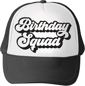 Tees & Tails Birthday Girl Trucker Hat Retro 90s Black & White Cap