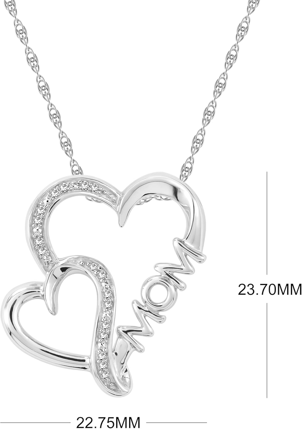 Women’s Double Heart MOM Pendant Necklace in 925 Sterling Silver, 0.070 Cttw Natural Diamonds, Elegant Jewelry Gift for Mothers, Birthdays, Anniversaries, Everyday Wear & Special Occasions - Image 3