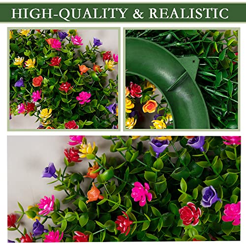 Spring Flower Wreath 15.7 Inch,Eucalyptus Wreath For Front Door,Leaves Artifical Silk Wreath For Indoor,All Season Wreath For Window Kitchen Porch Farmhouse Decor #TOP1
