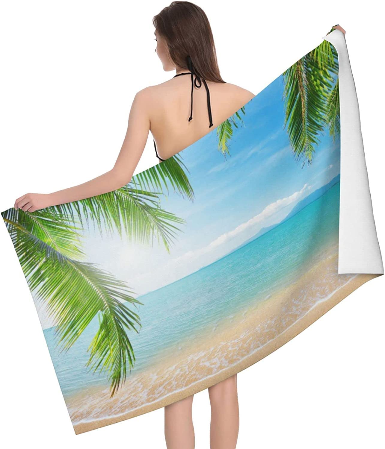 LSRCPD Palm And Tropical Beach Beach Towel Highly Absorbent Microfiber Beach Blanket Soft Bath Towels 80X130 CM