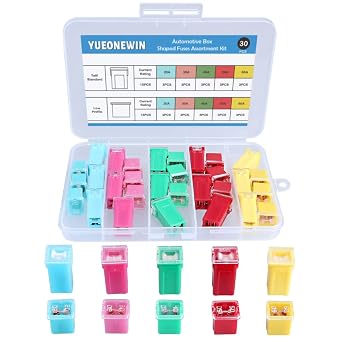 30pcs Jcase Car Fuse Assortment Kit, Tall/STD and Low Profile Jcase Box Shaped Fuses Assortment Kit for Ford, Chevy/GM, Nissan, and Toyota Pickup Trucks, Cars and SUVs 20A, 30A, 40A, 50A, 60AMP