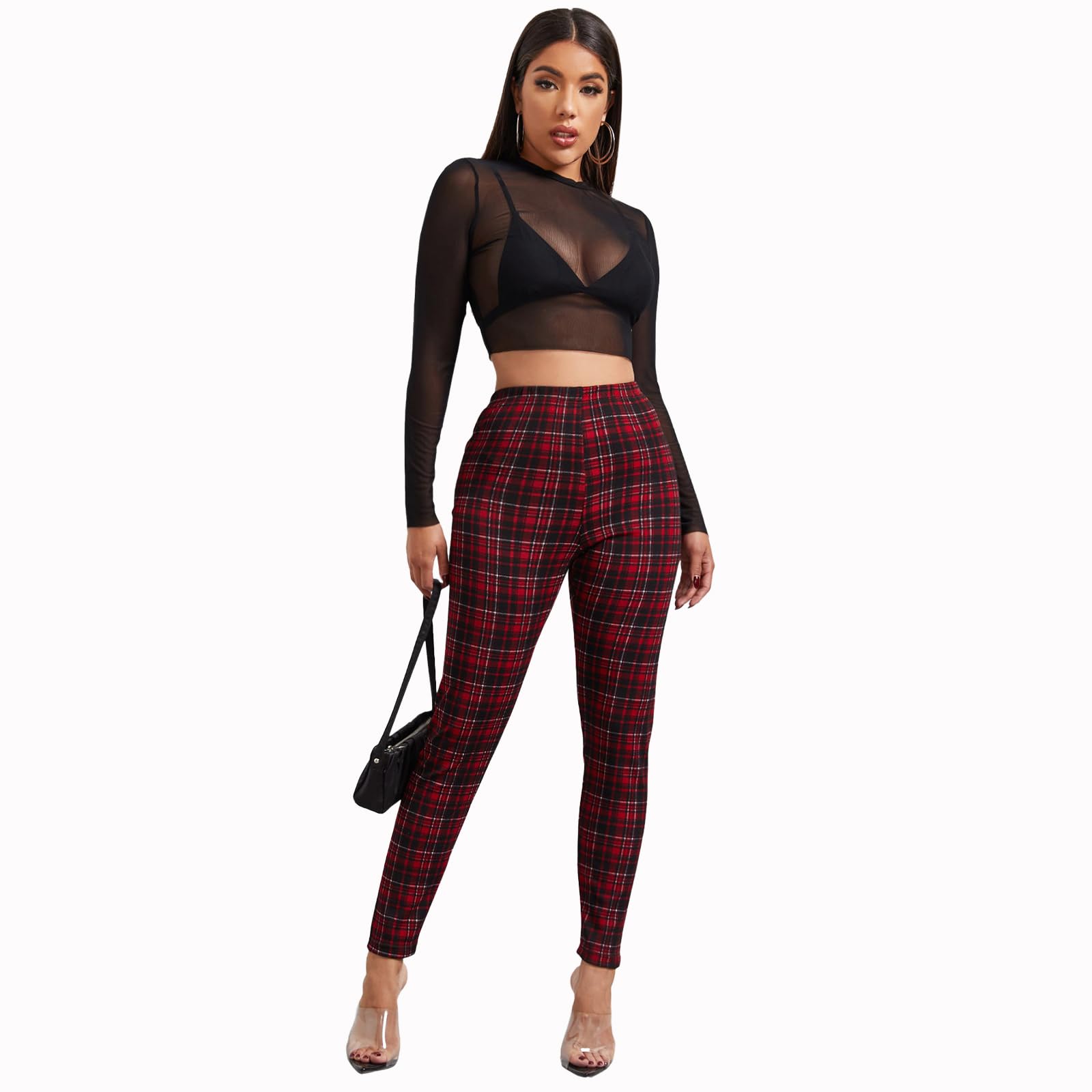 Women's Cotton Lycra Jeggings - Checks Print, Stretchy Breathable High Waist Leggings for Casual, Gym, Yoga, Fashionable Soft Pants, Stylish Comfortable Activewear for Travel & Everyday-image-46