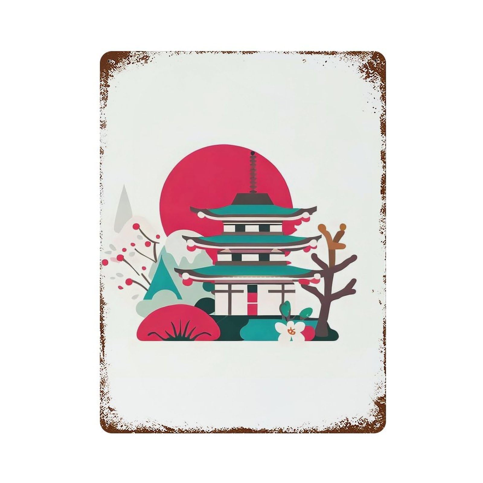 Vintage Rust Metal Sign with Japan Flat Illustration Design 15.7"x11.8", for Garage, Bar And Workshop Decor, Retro Wall Decor