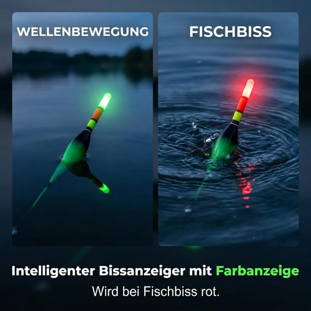 Angelposen Set Fertigmontage 100m Angelschnur, LED Leuchtpose mit Bissanzeiger Farbwechsel, Laufpose für Grundangeln, Angelschnur mit Angelblei und Wirbel, Angelzubehör Karpfen