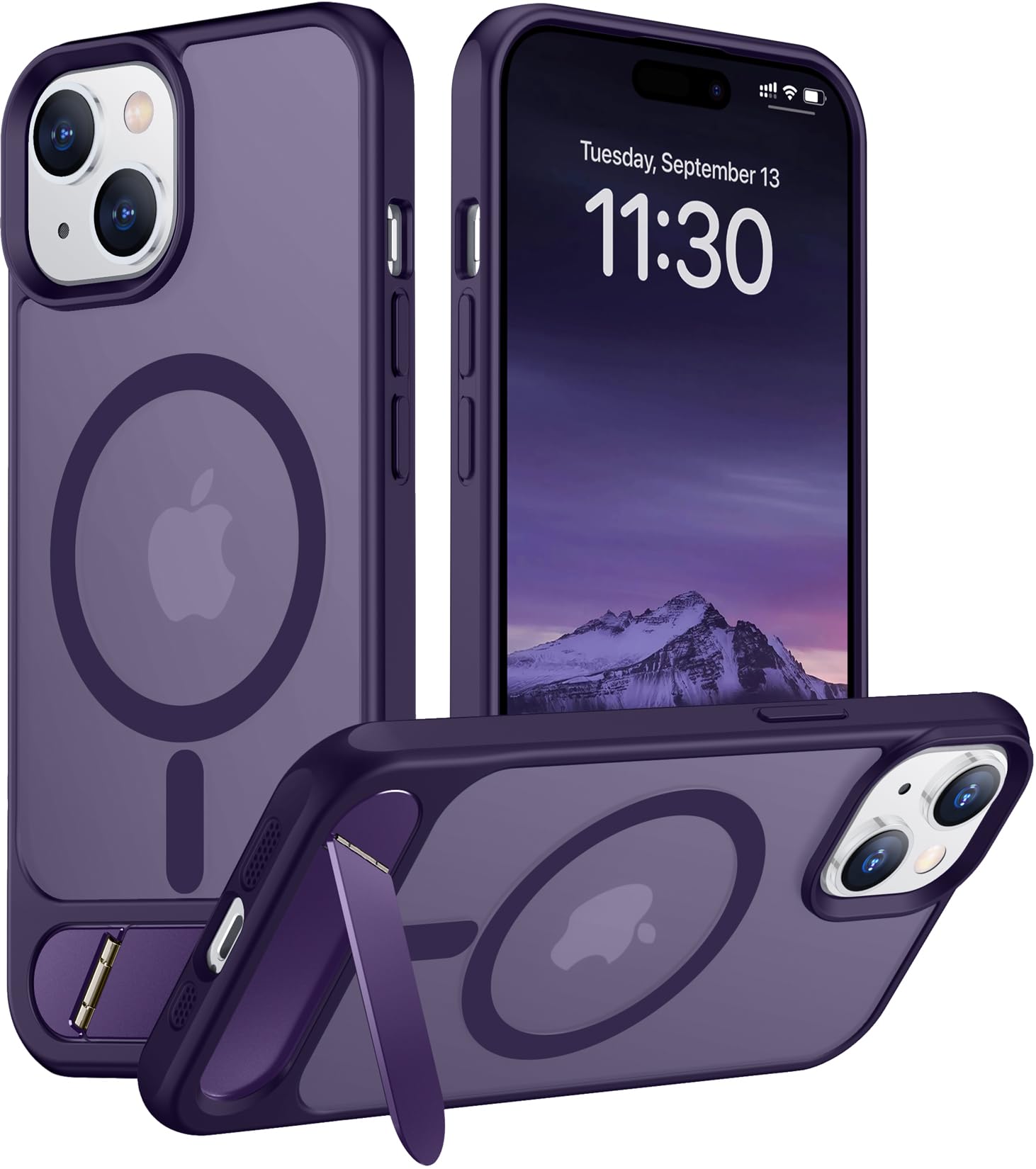 Temdan Magnetic Compatible with iPhone 15 Plus Case &amp; iPhone 14 Plus Case, [Built-in Invisible Kickstand][Compatible with MagSafe][Military Grade Shockproof] Slim Translucent Matte Phone Case 6.7"