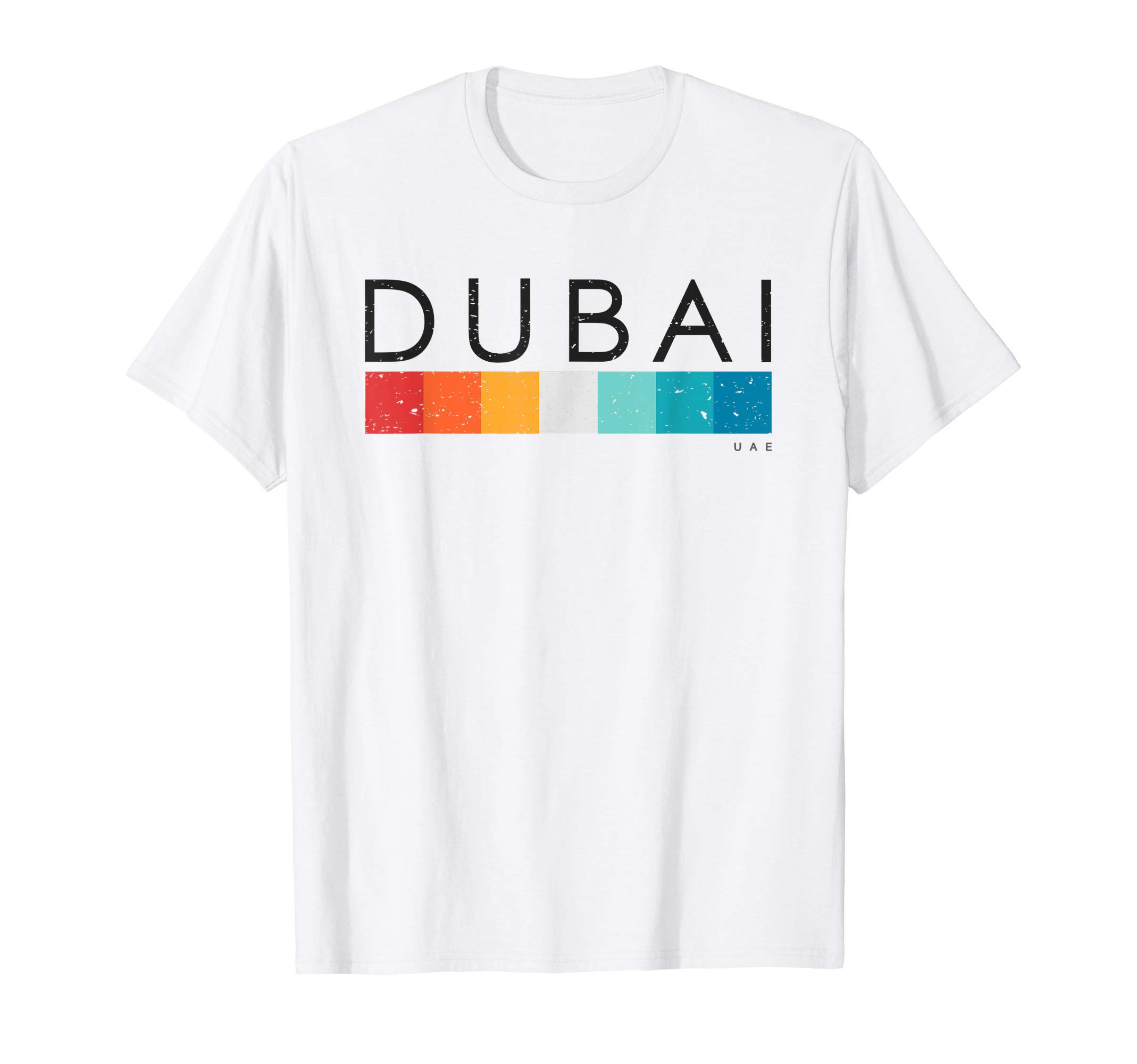 Dubai UAE Distressed Graphic Vintage Blue Retro Design T-Shirt - Men's Small Classic Fit Short Sleeve Crew Neck