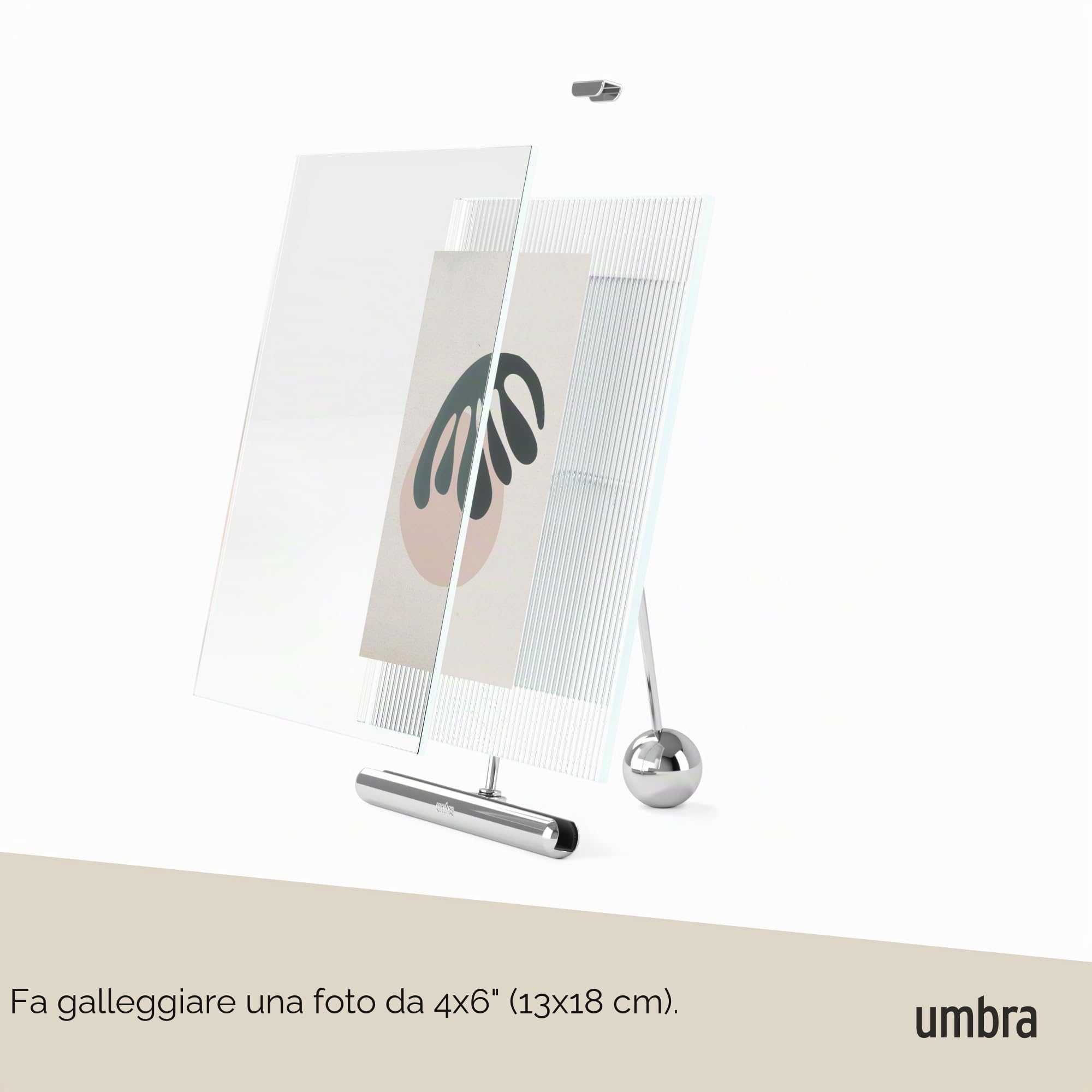 Umbra Flute Cornice portafoto vetro rigato, 10x15 cm, da tavolo, Cromo