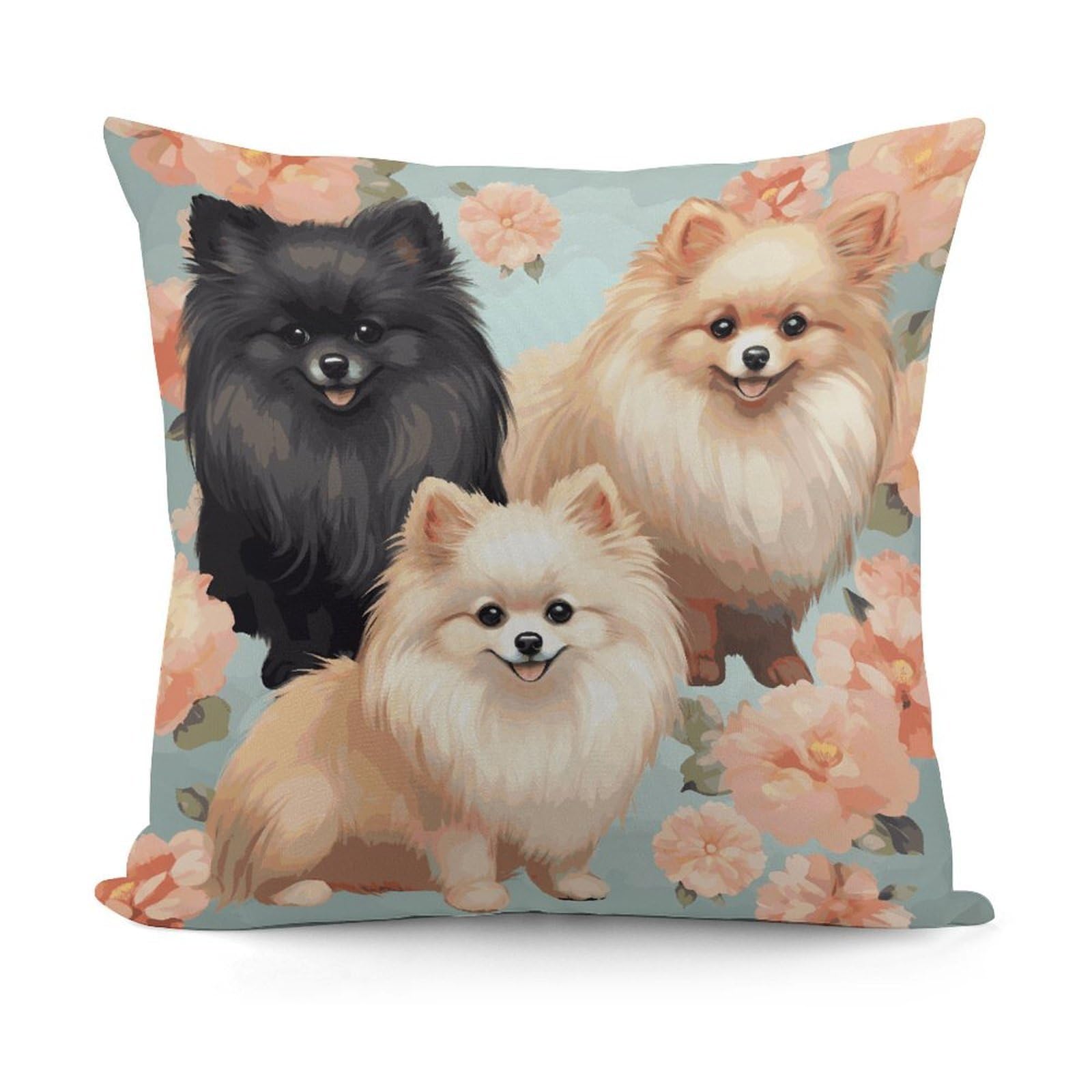 FekiLoot Pomeranians Pattern Throw Pillow Cover Cozy Plush Cushion Case Soft Decorative Pillow Cover Square Cushion Covers Modern Pillowcase for Sofa Living Room Couch Bed Home Decor 18x18 Inch
