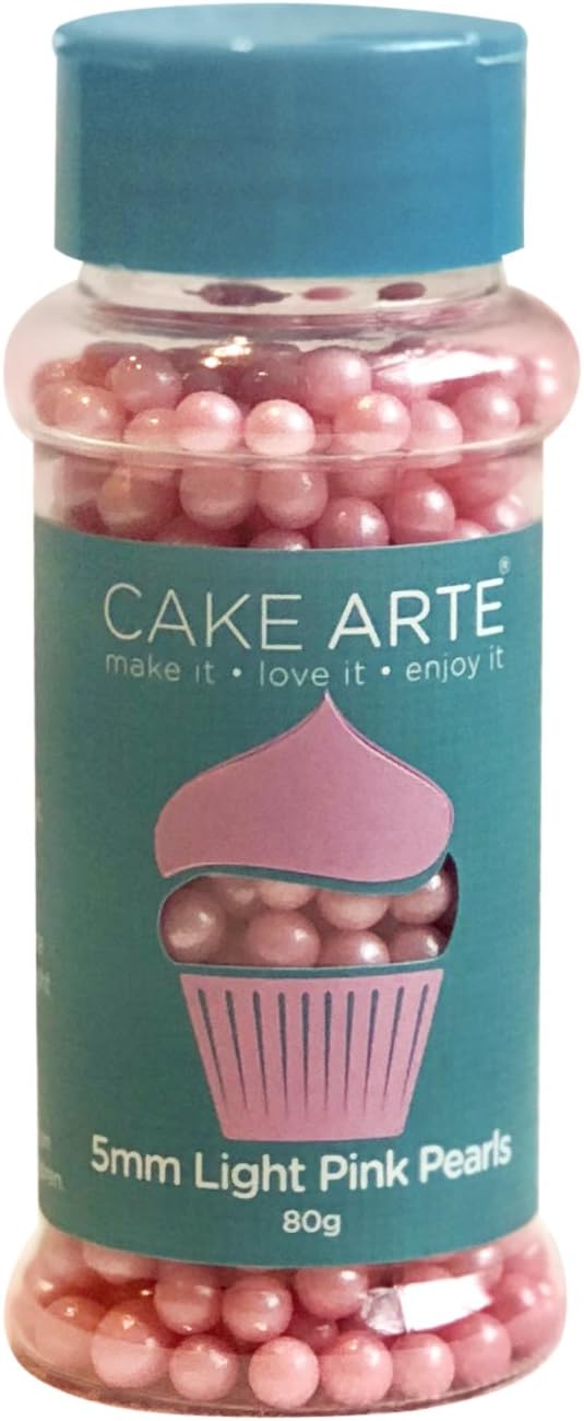 5mm Light Pink Cake and Cupcake Toppings Sugar Pearls Medium Edible Crispy Sugar Balls for Cake Cupcake Sprinkles for Cake Decorating -80g