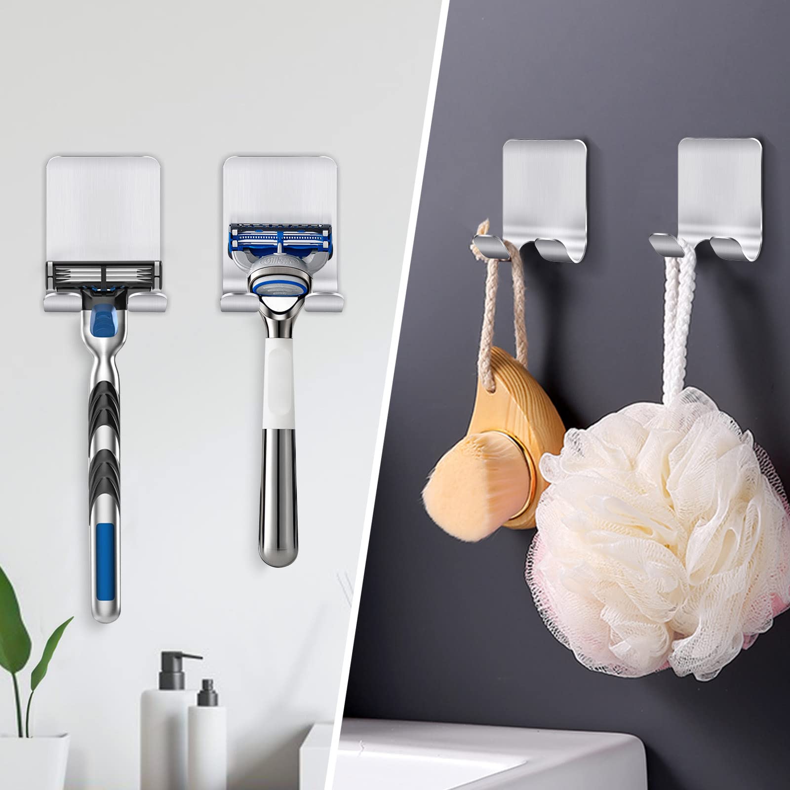 Bolatus 2 unidades de soporte para afeitadora de ducha, gancho autoadhesivo, soporte de afeitado para ducha, acero inoxidable, gancho para toalla, gancho para toallas sin taladrar, ganchos de pared