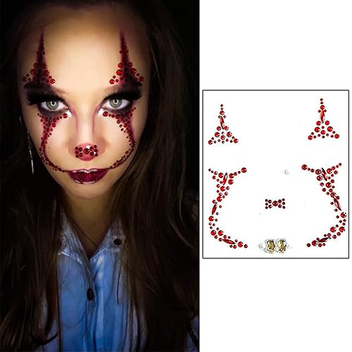 Miniatura 8 de 2 piezas de gemas faciales para Halloween, Día de los Muertos, tatuajes temporales de calavera con diamantes de imitación, piedras de cristal, gemas