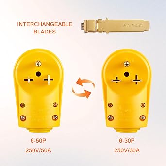 NEMA 6-50P/6-30P Plug, 50 Amp 3-Prong 125/250 Volt, Grounding Heavy Duty Universal Power Male Plug with Easy Unplug Design, ETL Listed