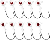 Vista 10 de Alwonder Paquete de 10 cabezas redondas de pesca, ganchos de róbala de lubina, ojos 3D, acero de alto carbono, 1/8-1/2 onzas, cabeza de plantilla