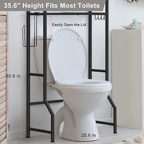 Miniatura 3 de smusei Estante de almacenamiento sobre el inodoro, organizador de baño de 3 niveles sobre el inodoro con ganchos y soporte para papel higiénico,