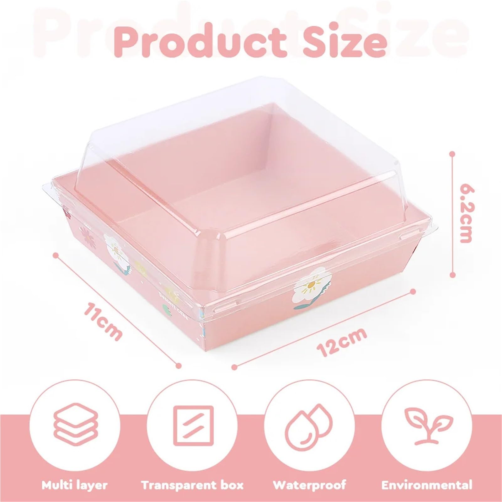 Caja Para Tartas Paquete de 50 cajas papel for embutidos con tapas transparentes, for postres, fresas(11x12x6.2cm)