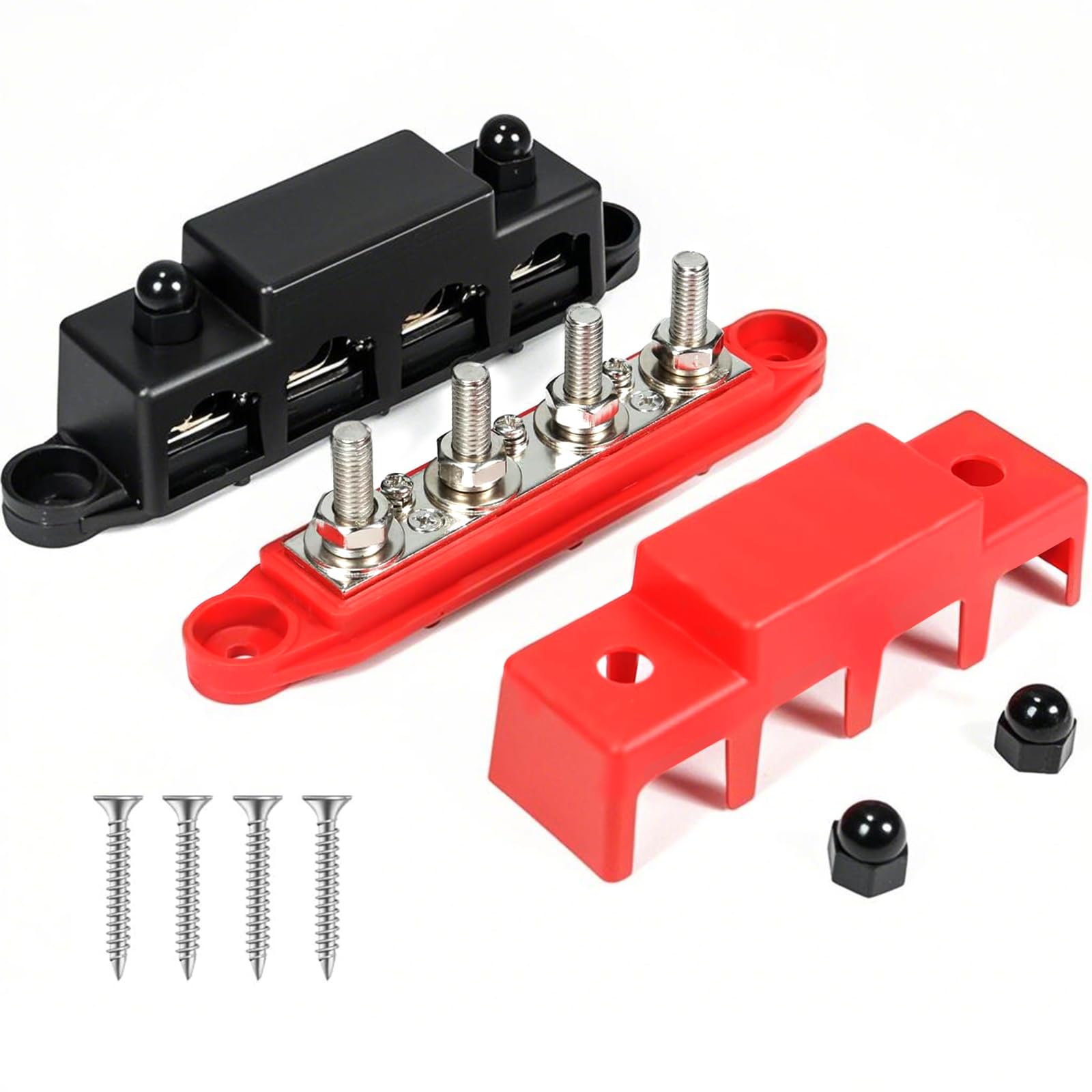 Young Dance 250A 12V BusBar 3/8" Power Distribution Block 4 Studs Junction Block Automotive Marine Battery Busbar Terminal Block with Cover 12 Volt Negative&Positive