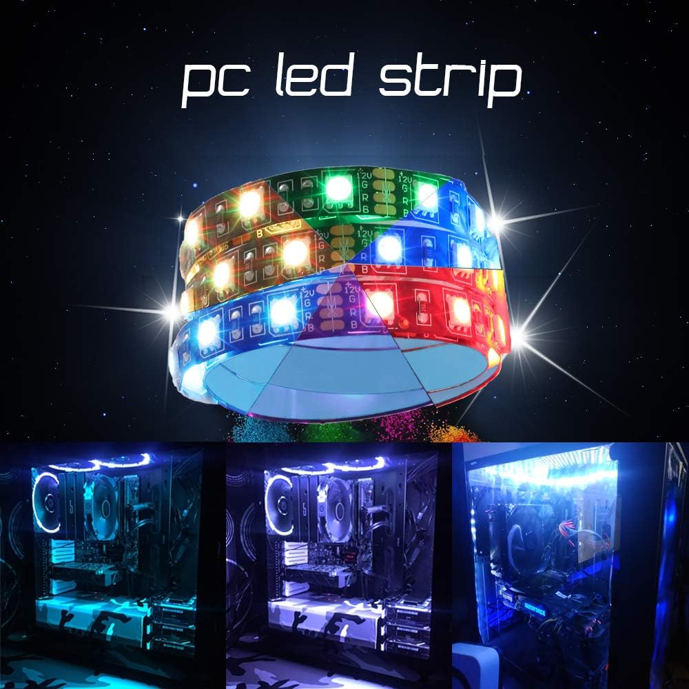 SATA Power RGB LED Strip Light for Desktop Computer Case with 17 Key RF Wireless Remote, SMD 5050 RGB, DC 12V, Light Strip Kit, flexible led strip for PC Computer Mid Tower Decorations, 4.92ft(60inch)