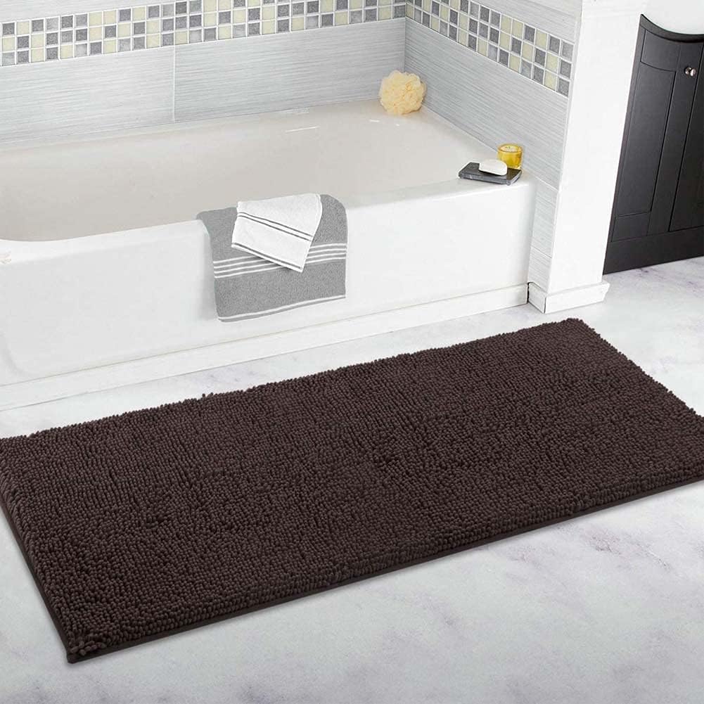 Tapis de bain extra large en chenille ultra doux antidérapant pour sol de salle de bain, couleur café, 80 x 160 cm, tapis de salle de bain en peluche pour plus de confort et de sécurité